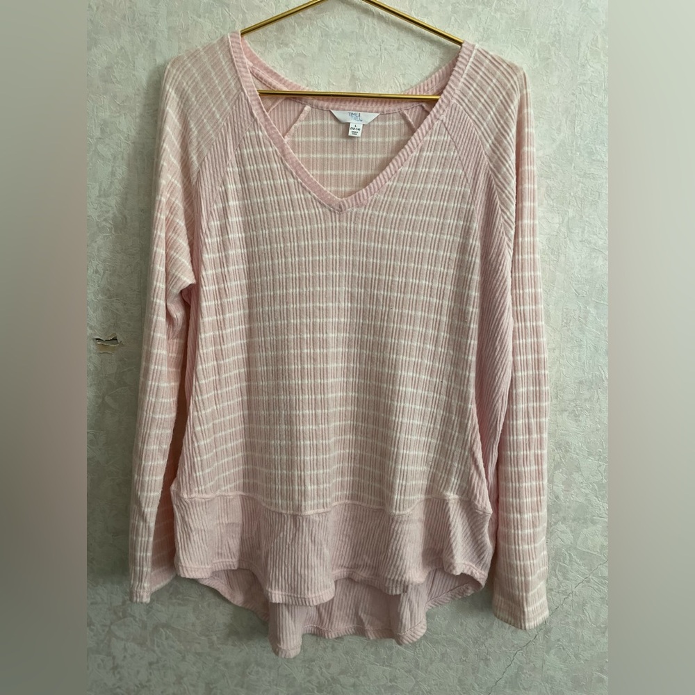 Time and Tru women’s large long sleeve pink / white striped top